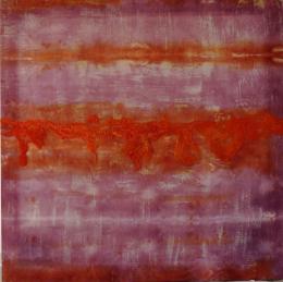 wol_zijde_tulle_vierkant_kader_oranje_violet_abstract_schilderij